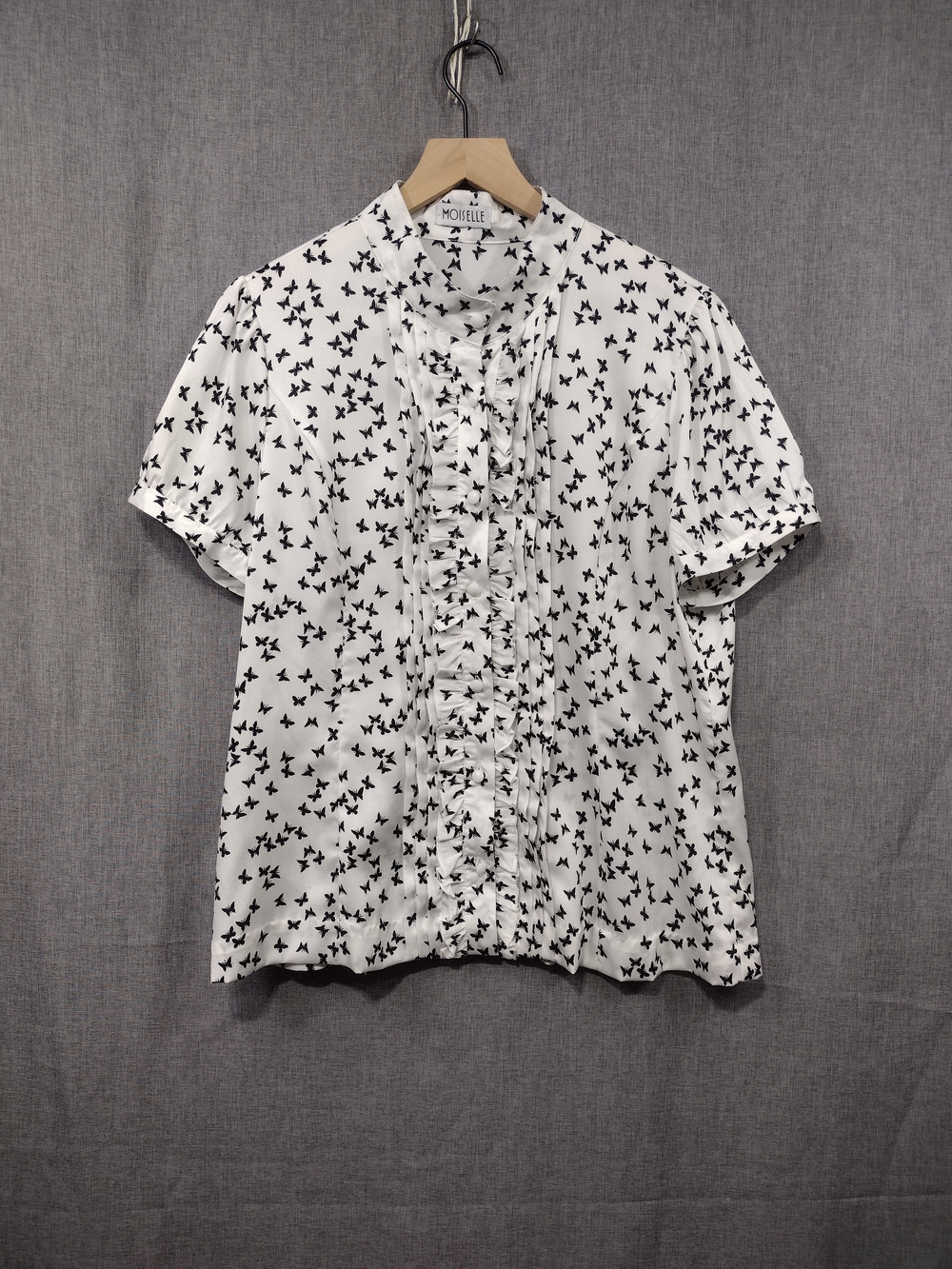 Moiselle Butterfly Ruffle Front Button Shirt Women's 2X White Black Fairy Retro
